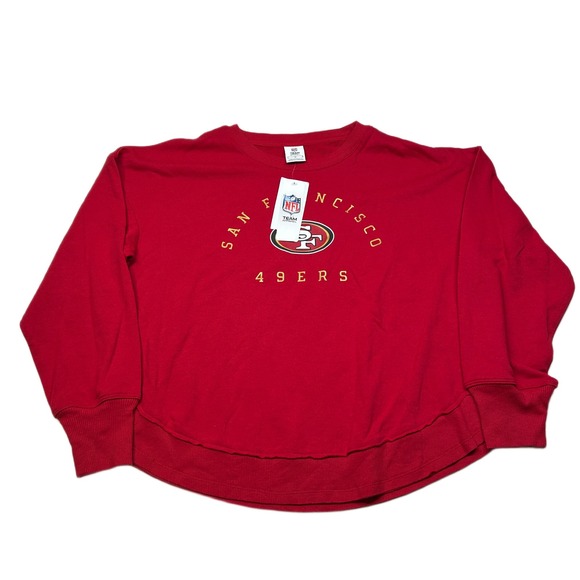 NFL Team Apparel 49ers Sweatshirt Womens Large Crew‎ Neck Pullover Red Gold NEW - Picture 1 of 7
